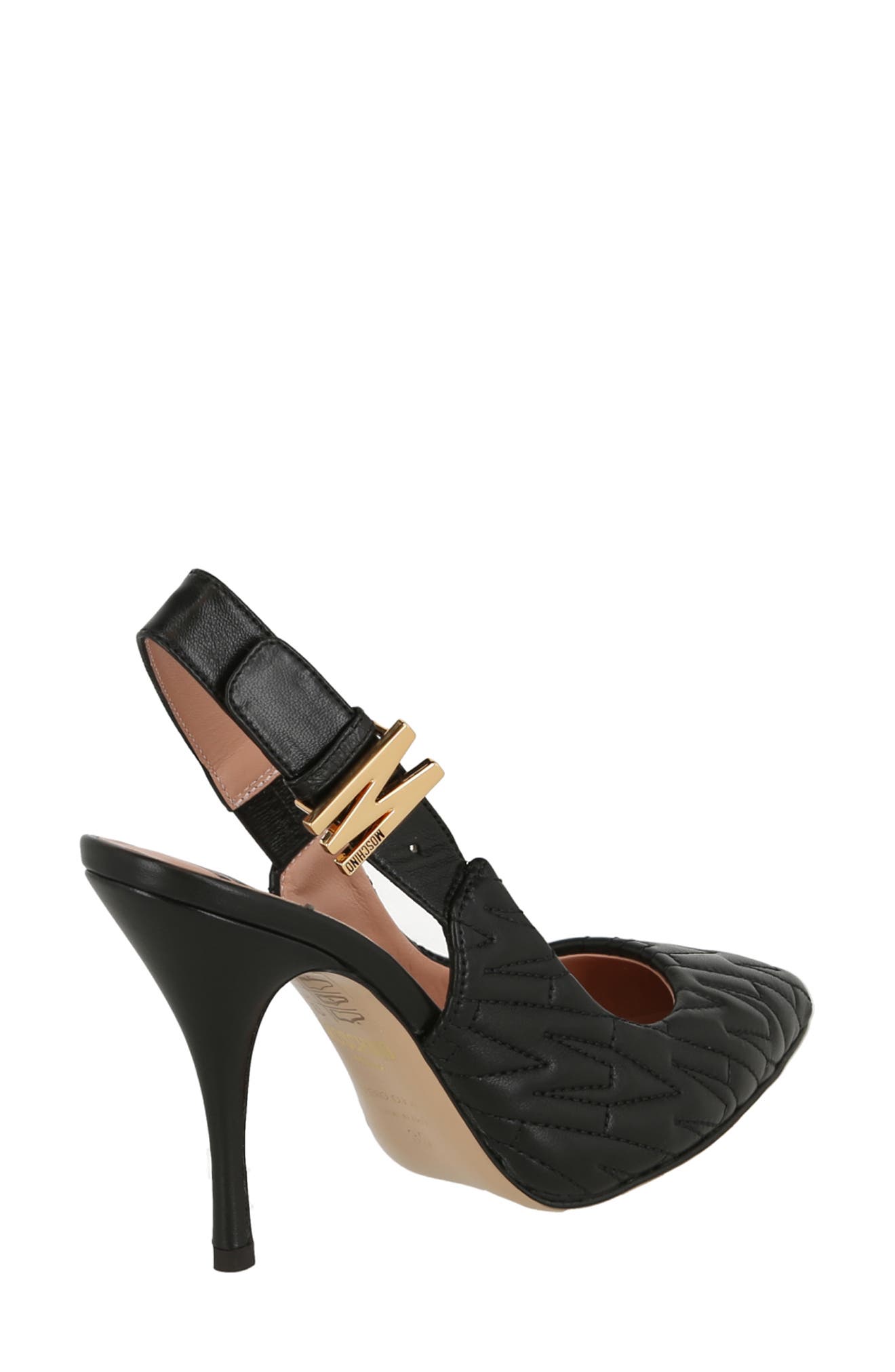 Moschino Logo Quilt Leather Slingback Pump, Alternate, color, 