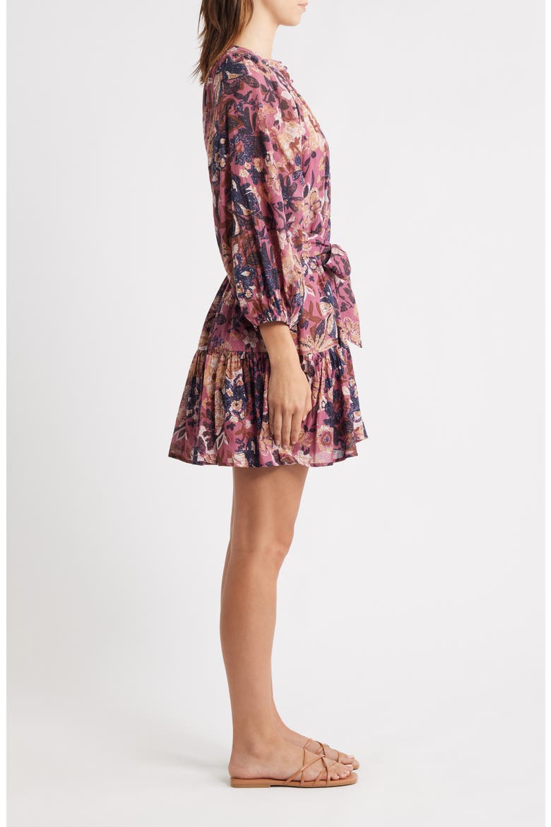 Elvia Tie Waist Long Sleeve Minidress, Alternate, color, BERGAMOT PRINT