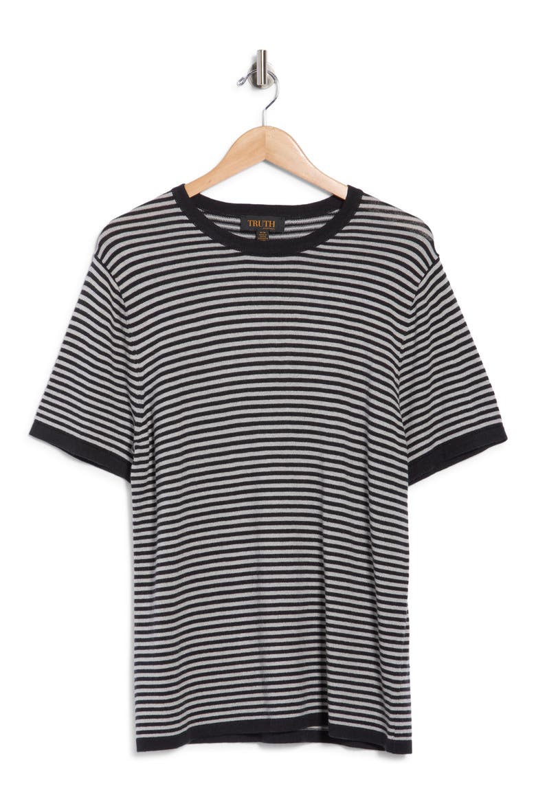 Stripe Short Sleeve Sweater, Alternate, color, BLACK/ SILVER GREY