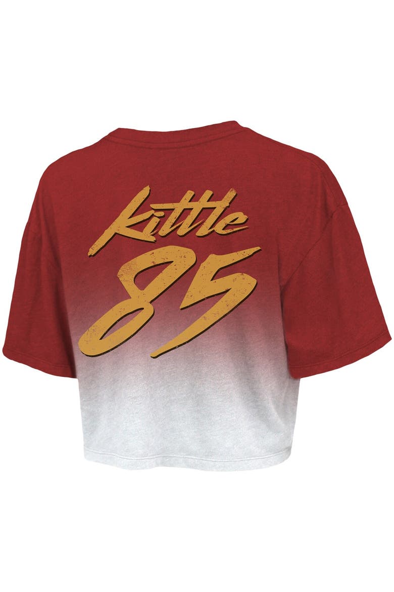 Women's Majestic Threads George Kittle Scarlet/White San Francisco 49ers Dip-Dye Player Name & Number Crop Top, Alternate, color, Scarlet