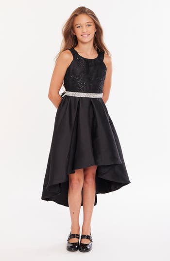 Kids' Sequin Lace Belted High-Low Party Dress