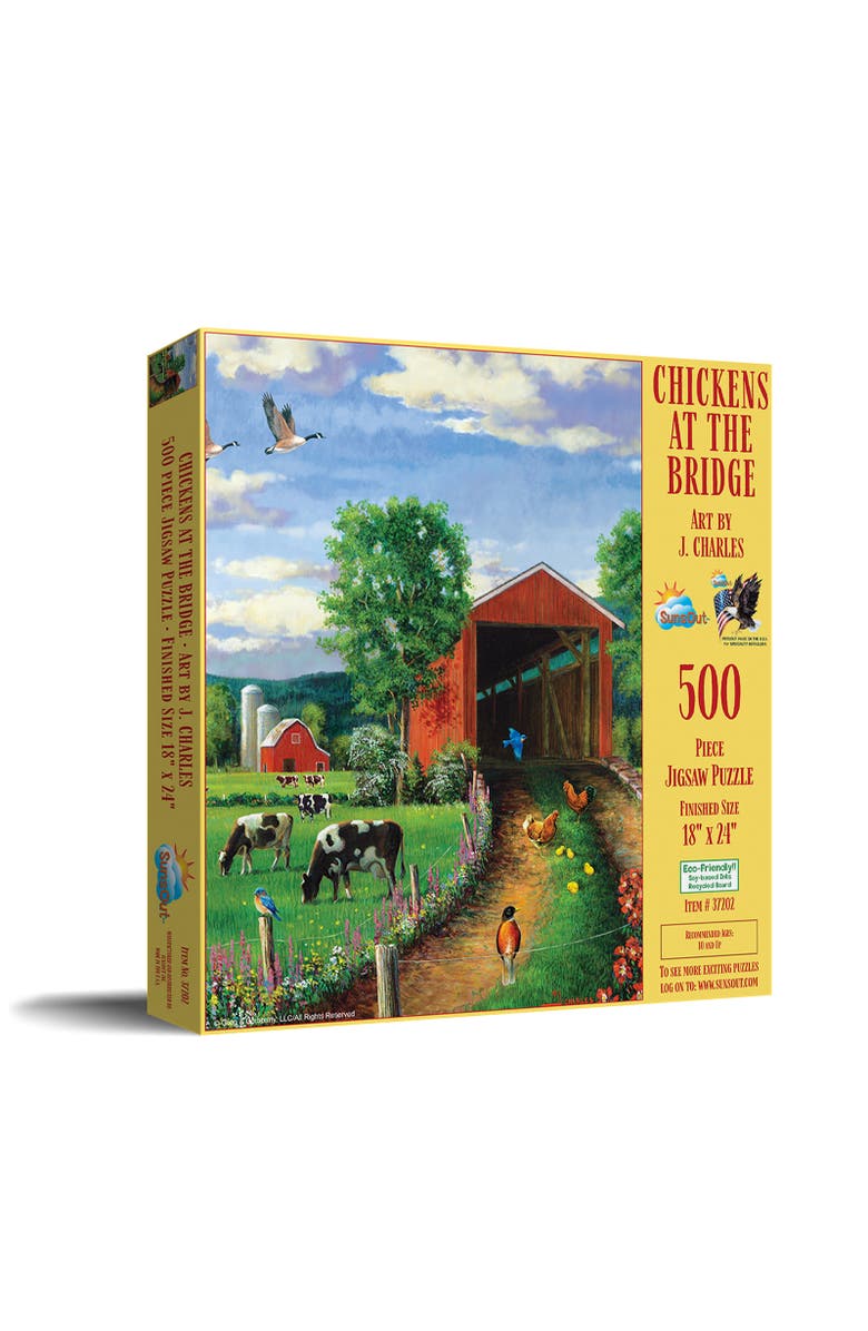 Sunsout Chickens At the Bridge 500 piece Jigsaw Puzzle for Adults, Main, color, Multicolor