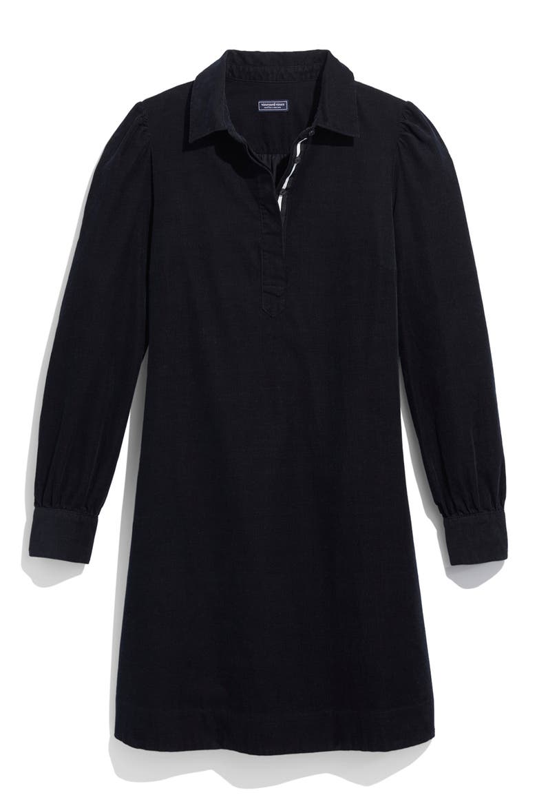 Long Sleeve Cotton Corduroy Popover Dress, Main, color, JET BLACK