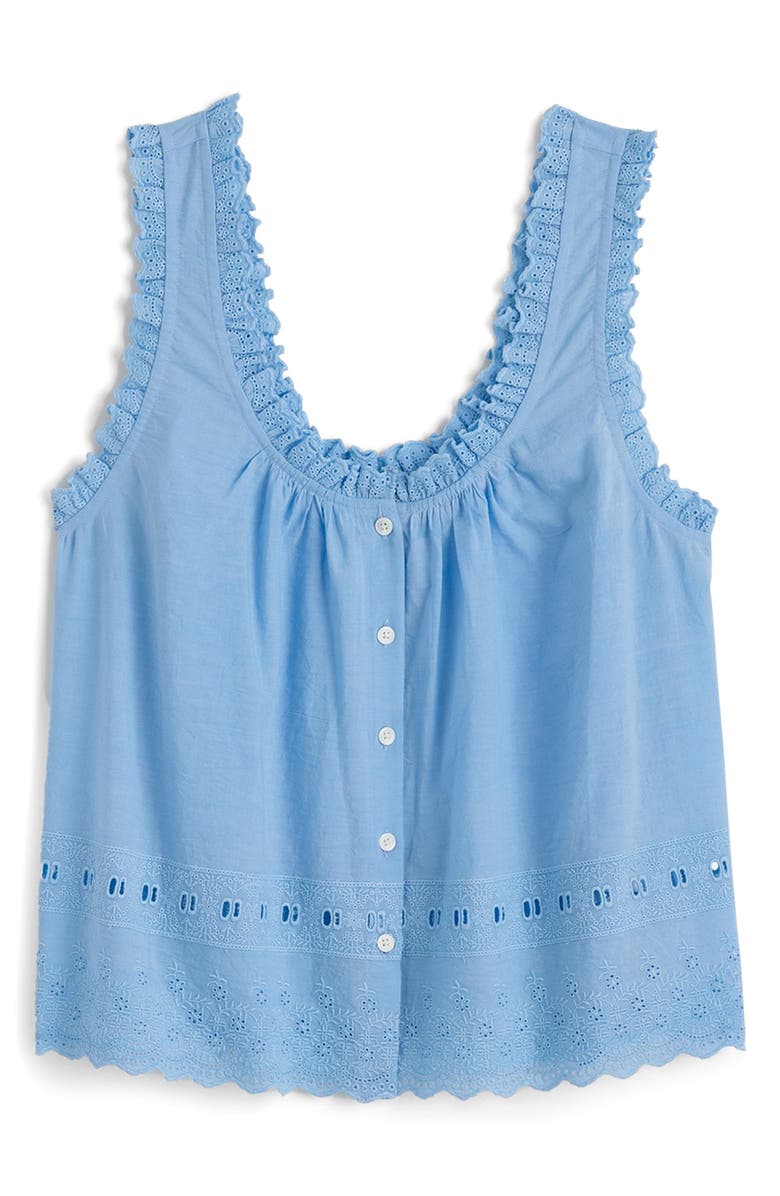 Madewell Embroidered Ruffle Trim Sleeveless Top, Alternate, color, Peri Blue