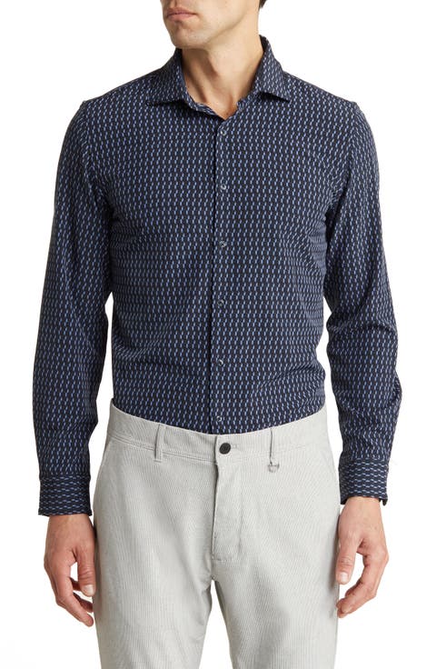 Geo Print Stretch Button-Down Shirt