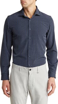 DENIM AND FLOWER Geo Print Stretch Button-Down Shirt