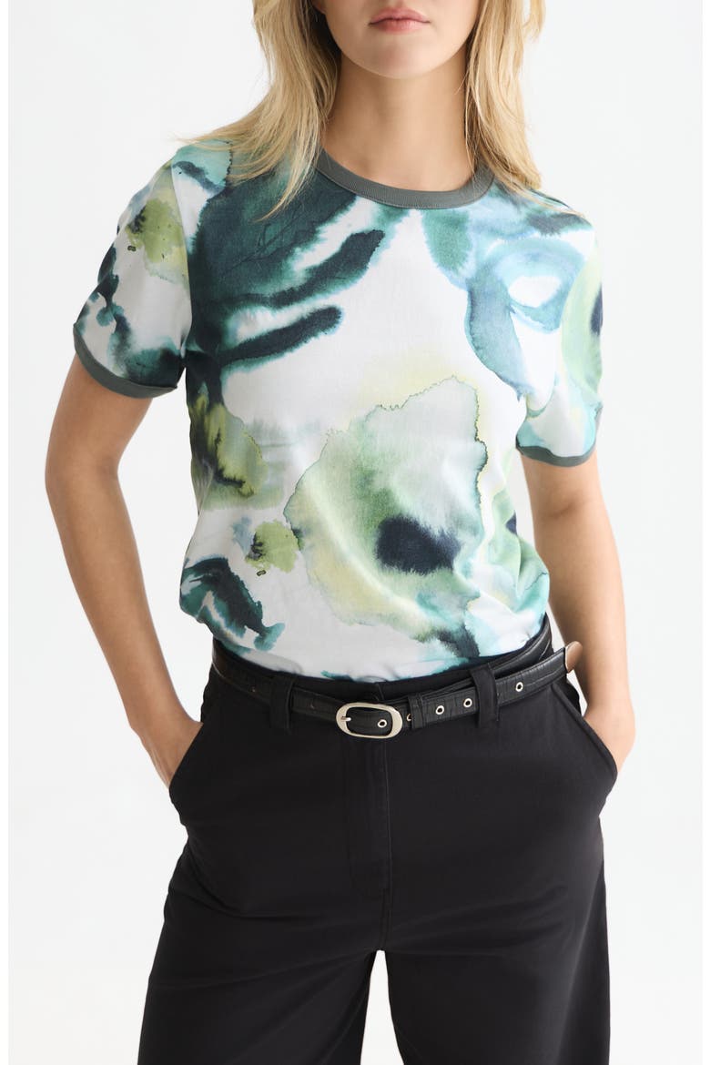 Watercolour Flower T-shirt, Main, color, WATERCOLOURFLOWER BALSAM GREEN