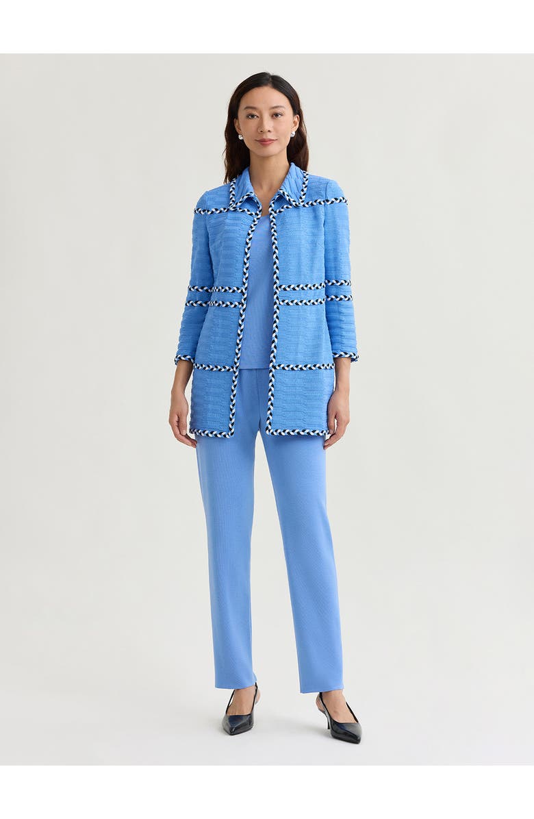 Misook Tri-Color Braided Trim Knit Jacket, Alternate, color, Blue