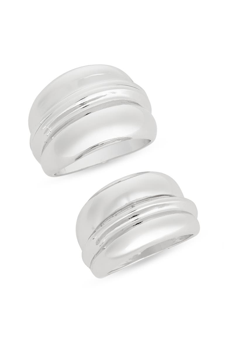 Set of 2 Wide Tiered Rings, Main, color, SILVER