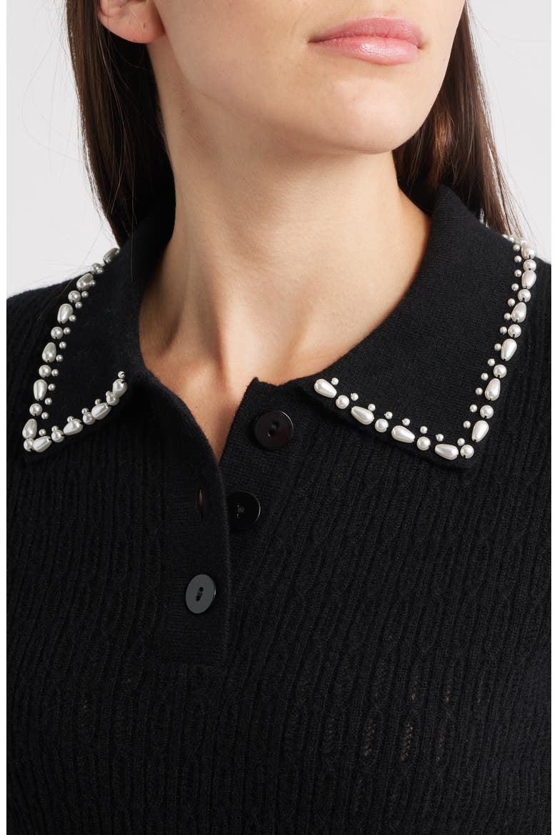 The Stevie Cashmere Polo Sweater, Alternate, color, NOIR