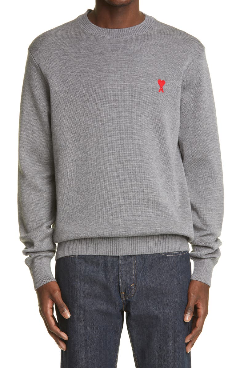 AMI Alexandre Mattiussi Ami de Couer Embroidered Merino Wool Sweater, Main, color, 