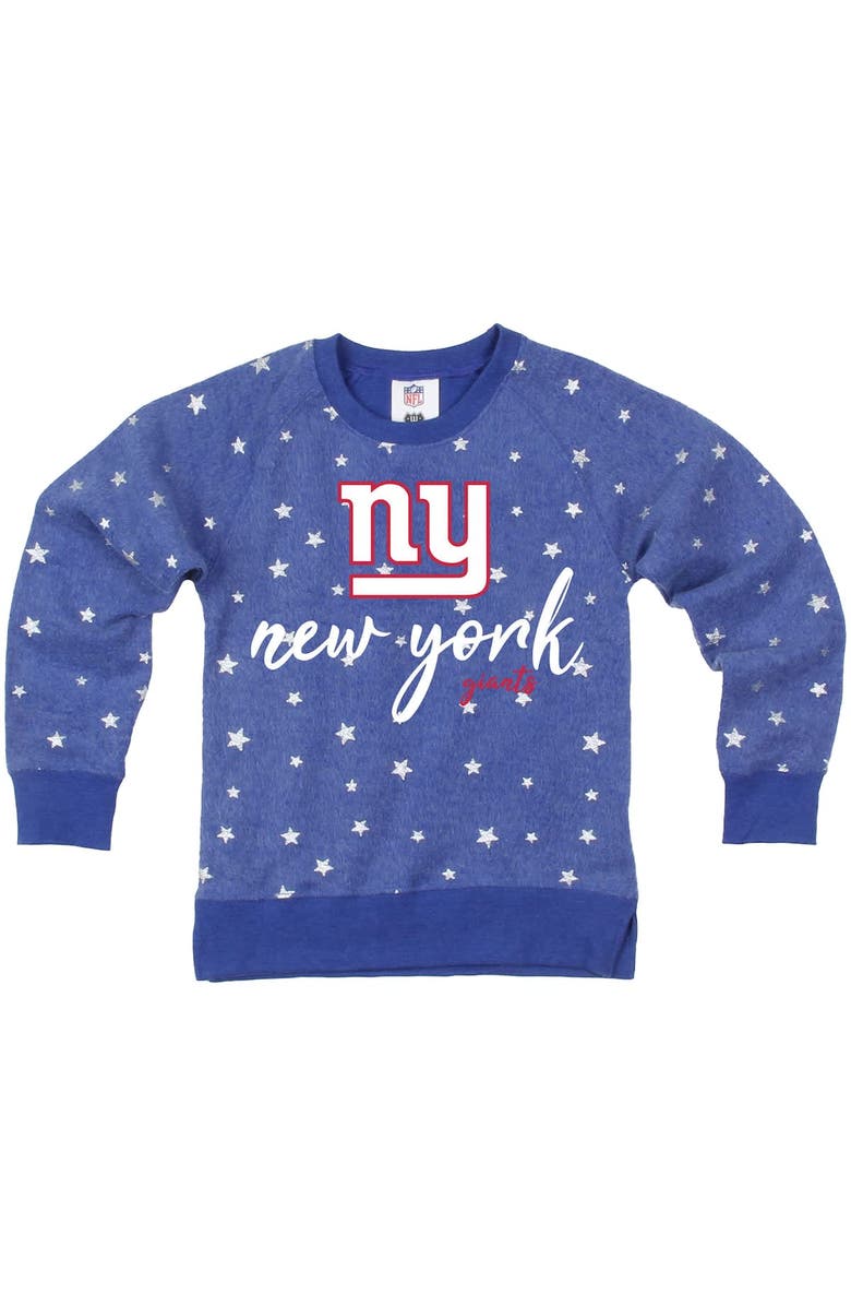 Wes & Willy Girls Youth Wes & Willy  Royal New York Giants Shimmer Star Reverse Fleece Pullover Sweatshirt, Alternate, color, 