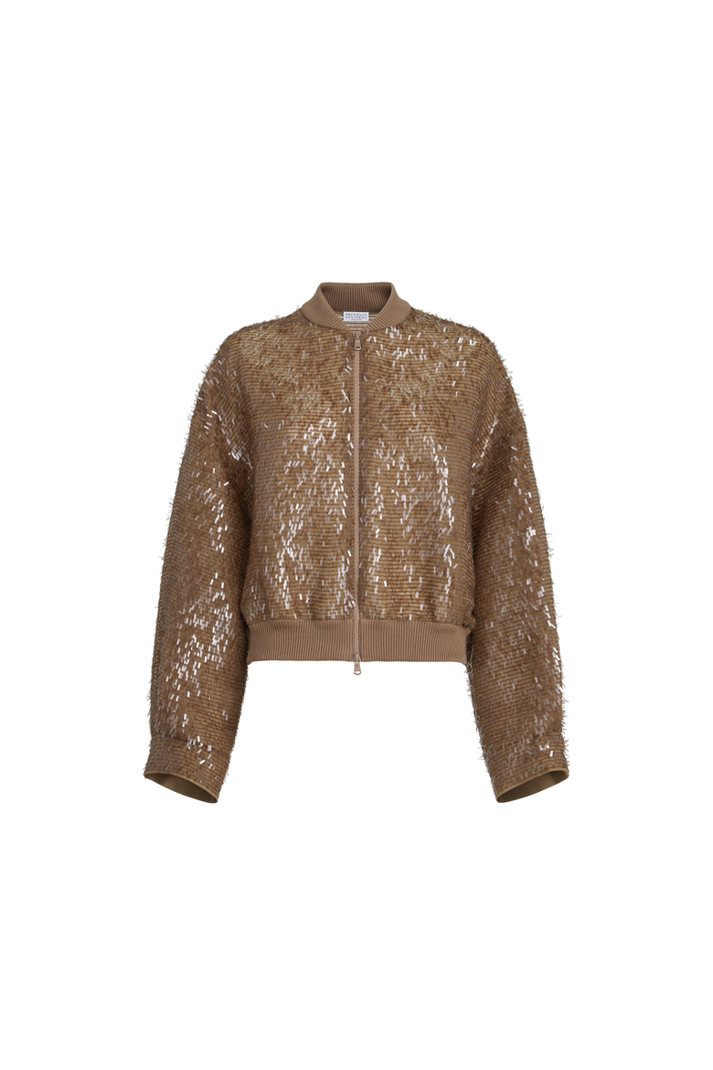 Dazzling Embroidery Bomber, Alternate, color, Beige