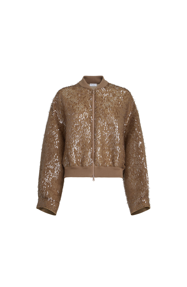 Brunello Cucinelli Dazzling Embroidery Bomber, Alternate, color, Beige