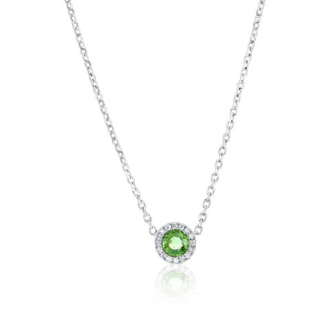14K Gold 0.51ct Round Green Peridot & Diamonds Necklace