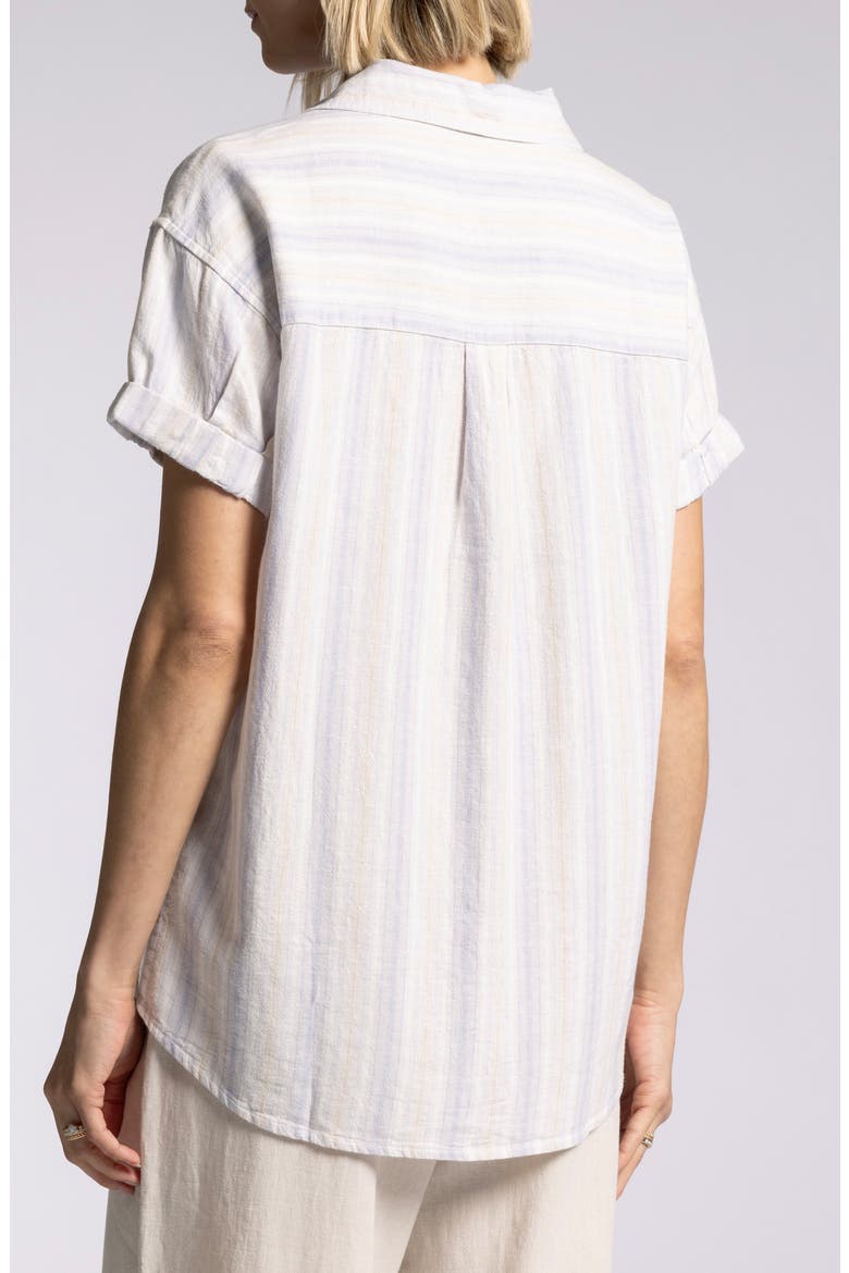 Sydney Stripe Short Sleeves Linen Blend Button-Up Shirt, Alternate, color, LAVENDER TAN STRIPE