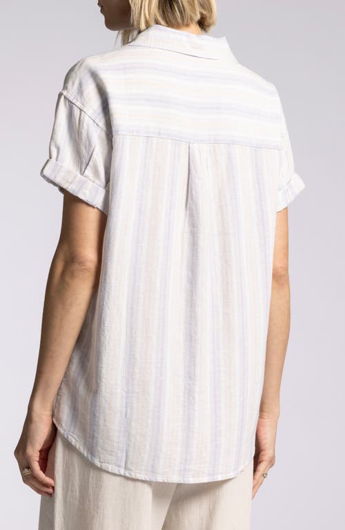 Thread & Supply Sydney Stripe Short Sleeves Linen Blend Button-up Shirt In White