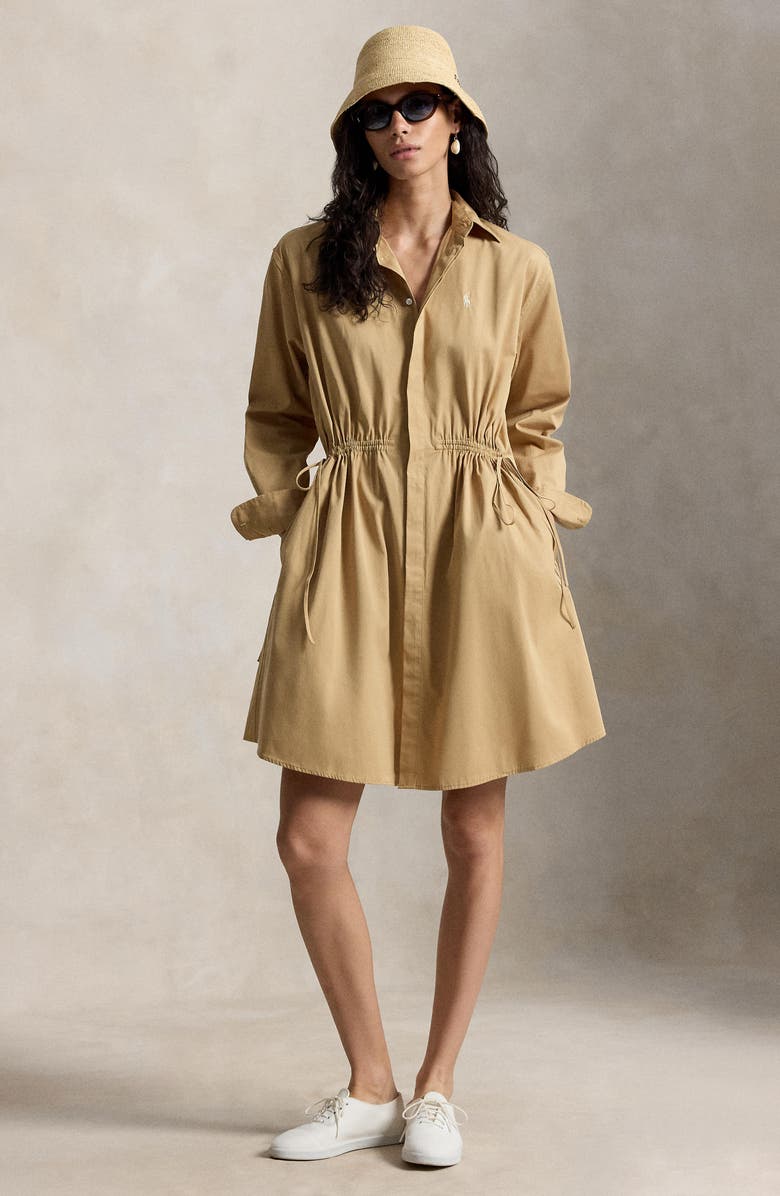 Polo Ralph Lauren Drawcord Cotton Shirtdress, Alternate, color, Classic Camel