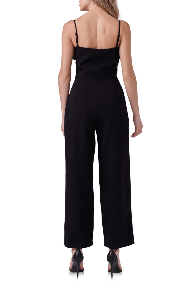 Rosette Trim Wide Leg Jumpsuit, Alternate, color, BLACK