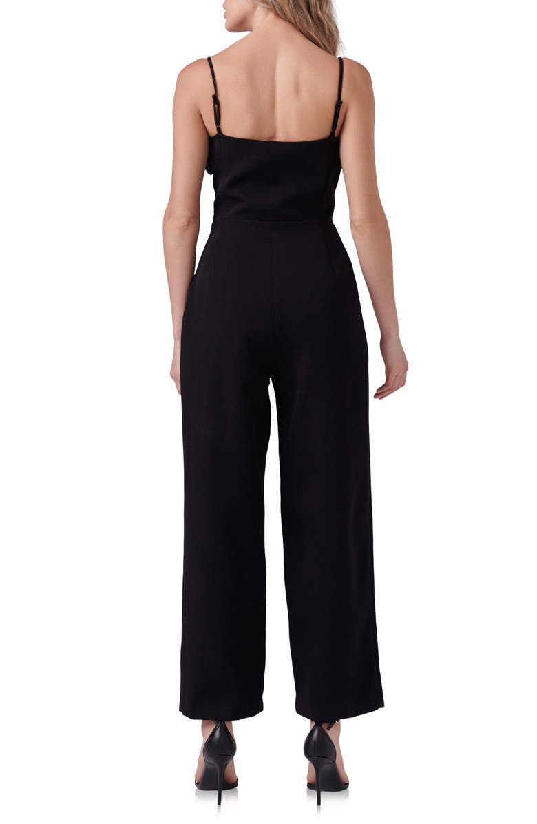 Endless Rose Rosette Trim Wide Leg Jumpsuit, Alternate, color, Black