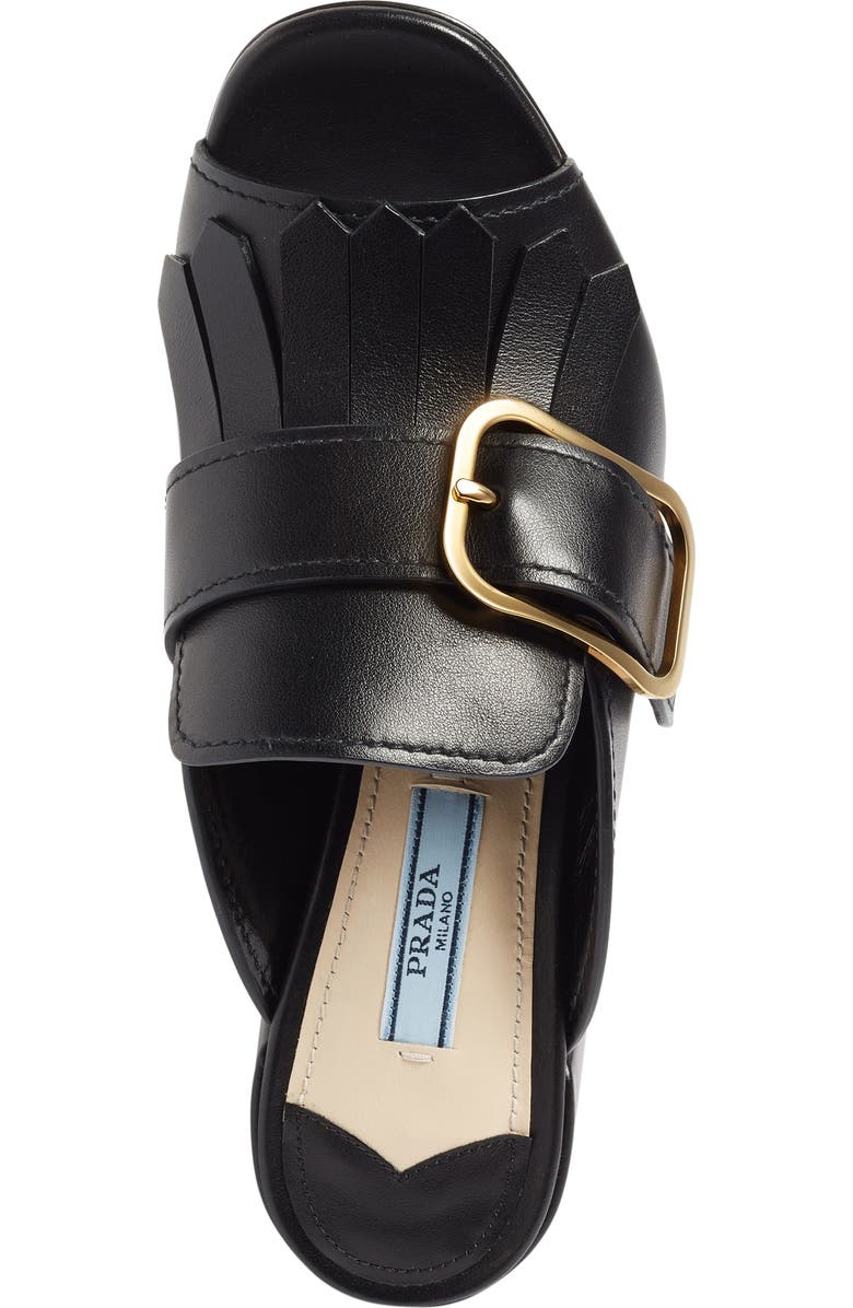 Prada Kiltie Fringe Buckle Strap Mule, Alternate, color,