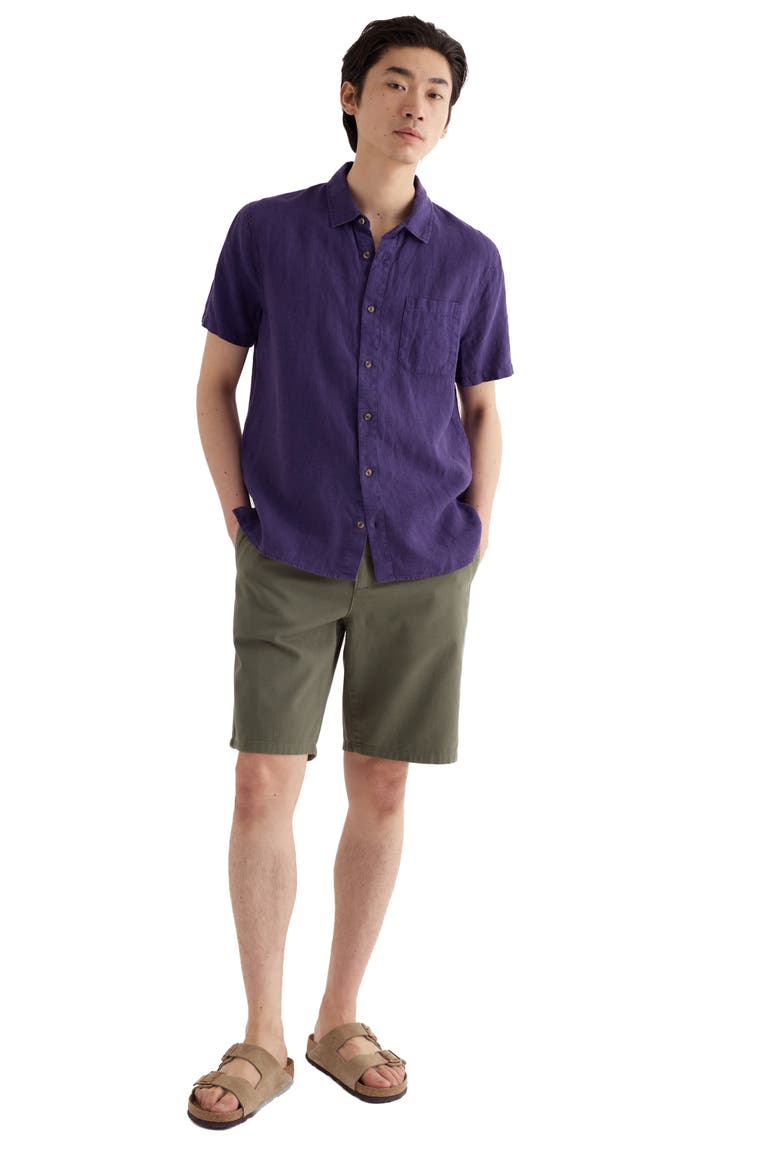 Carne Short Sleeve Linen Button-Up Shirt, Alternate, color, BLACKCURRANT
