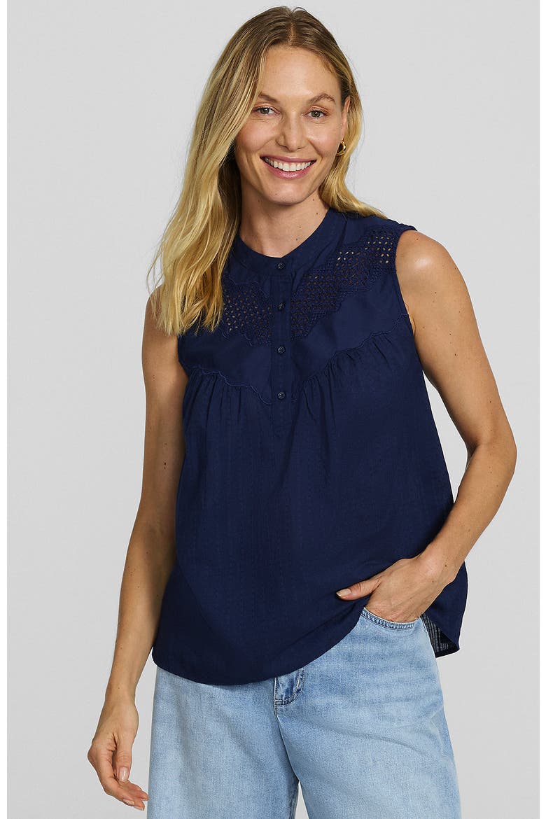 Sleeveless Eyelet Pullover Top, Main, color, Deep Sea Navy