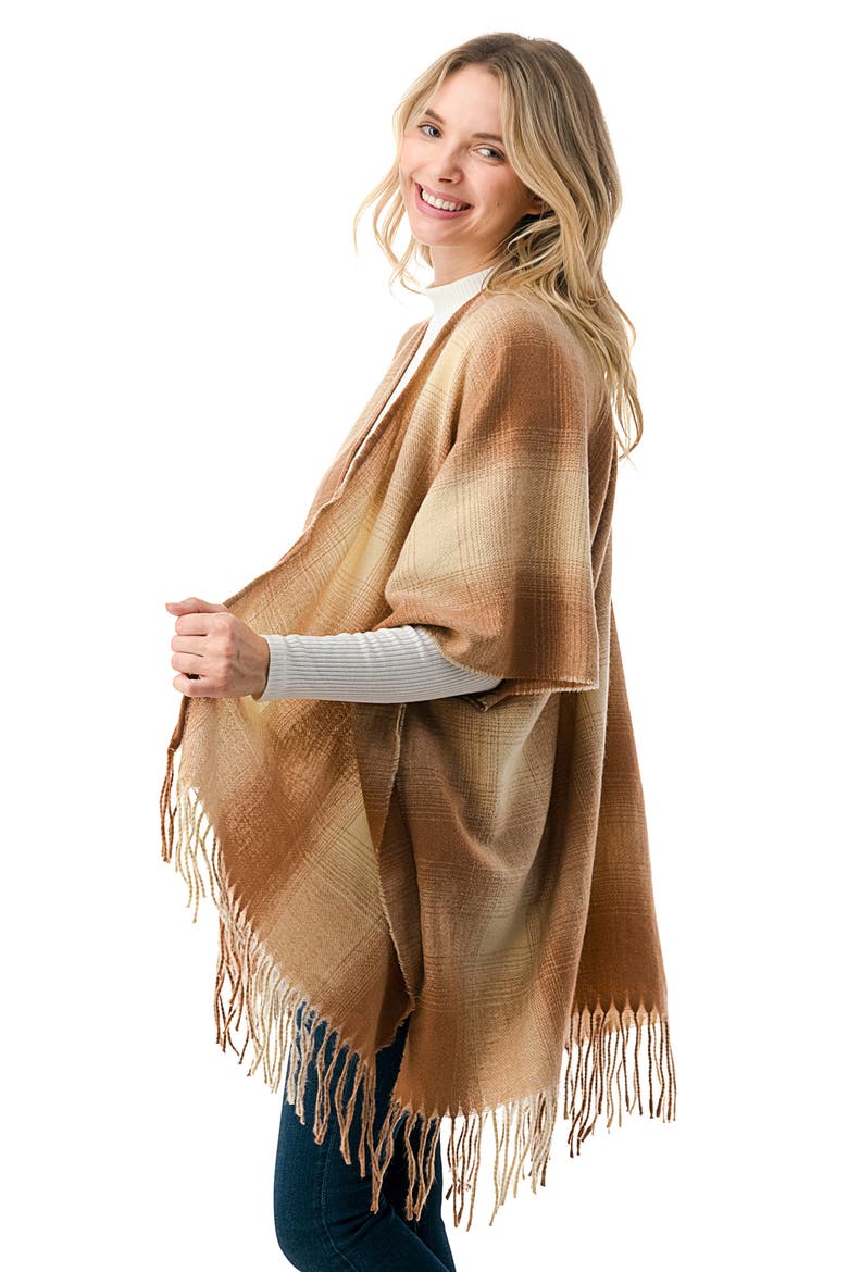 Plaid Ruana, Alternate, color, BROWN