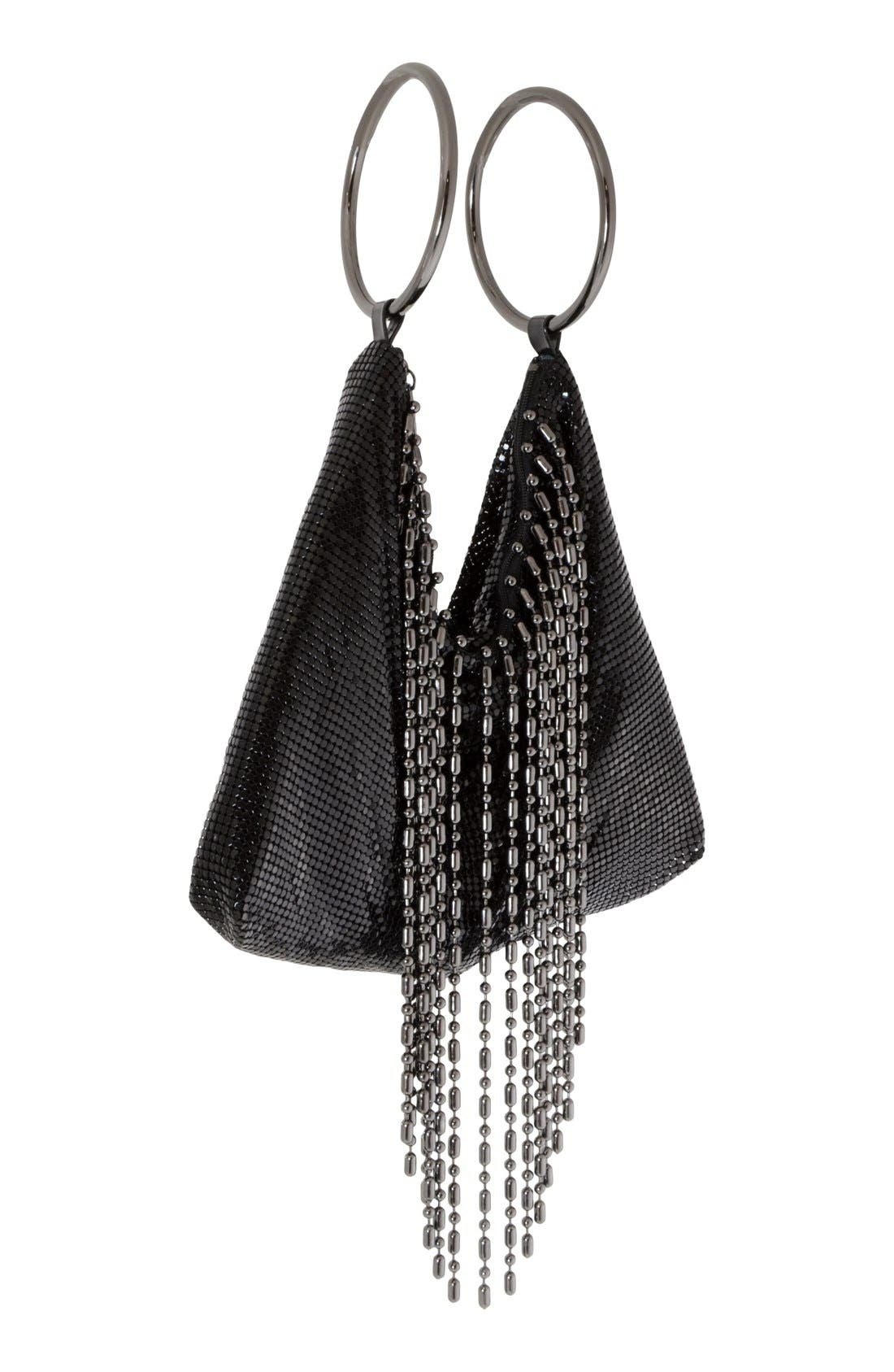 Cascade Fringe Evening Bag, Main, color, BLACK