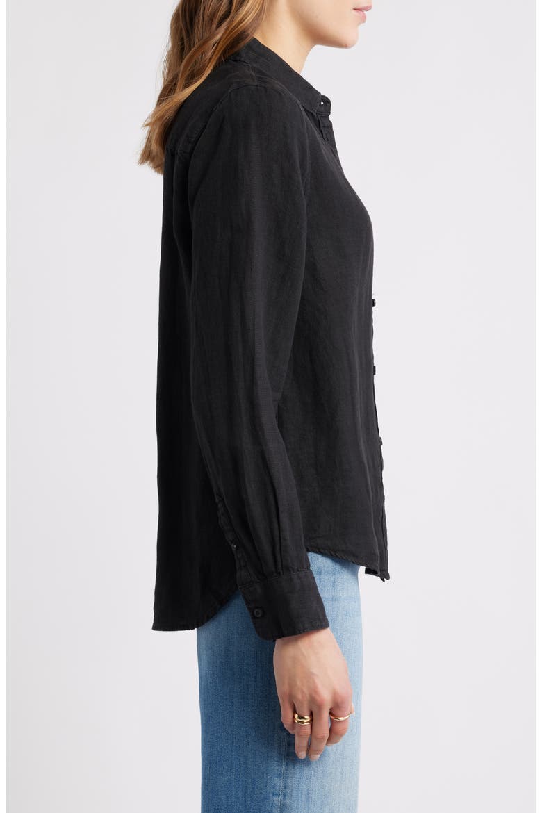 Casual Linen Button-Up Shirt, Alternate, color, BLACK