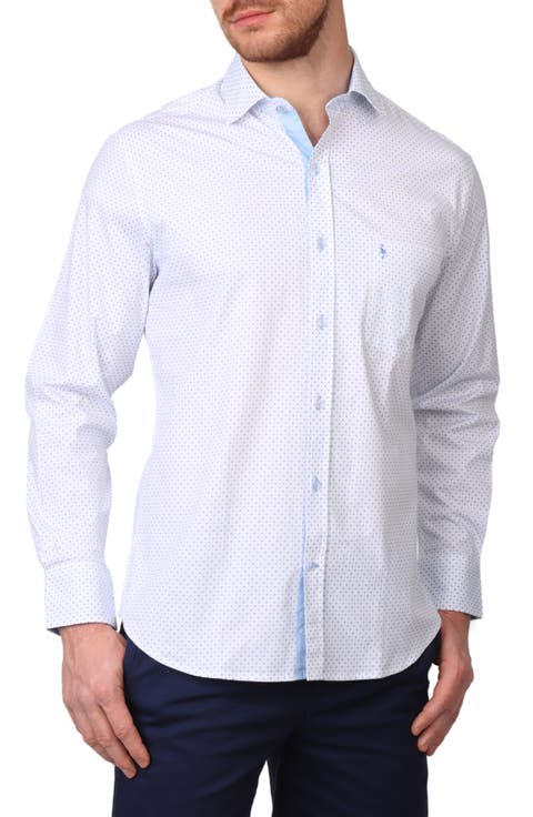 Geo Floral Stretch Cotton Button-Up Shirt