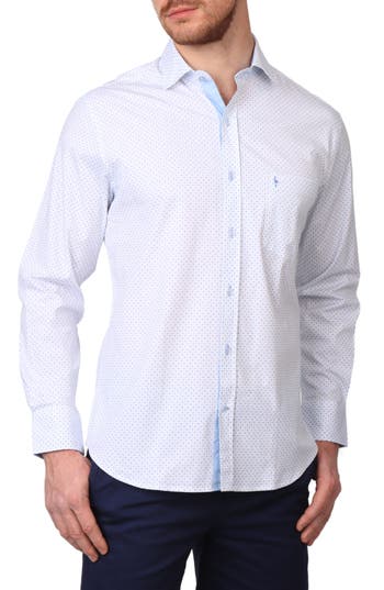 Tailorbyrd Geometric Floral Stretch Cotton Button-up Shirt In Dove White