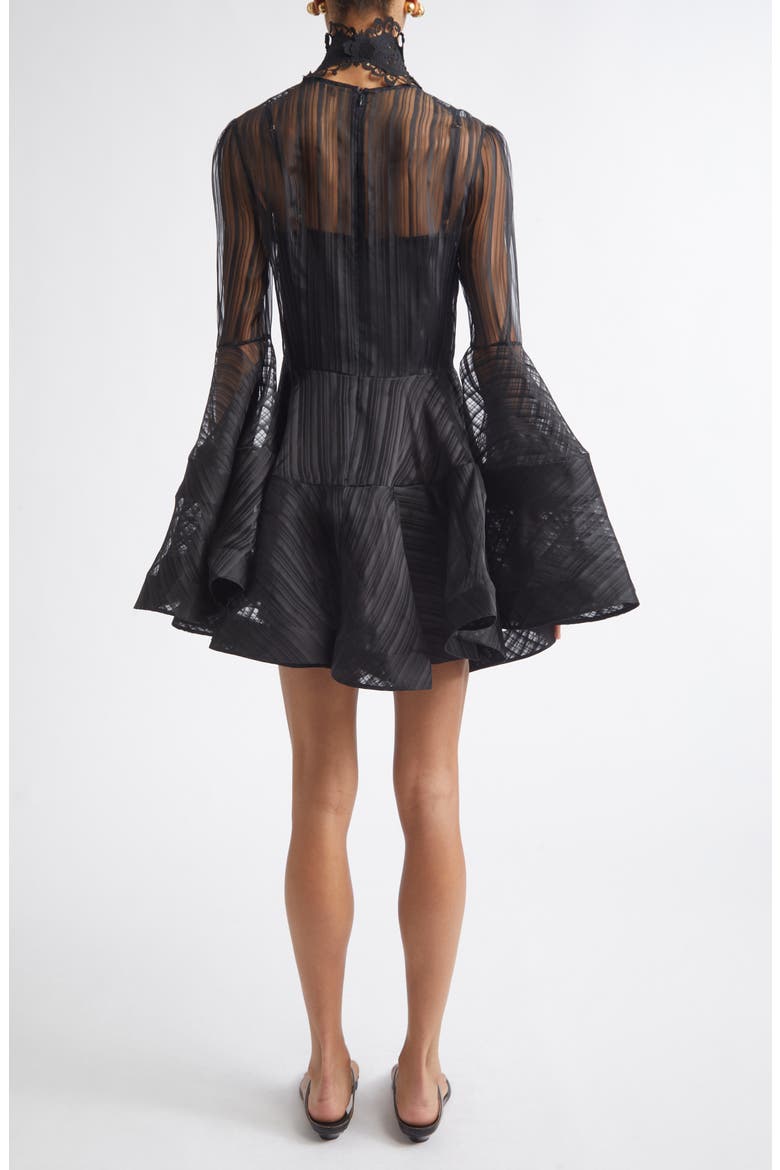 Valiant Lantern Stripe Long Sleeve Silk Minidress, Alternate, color, BLACK