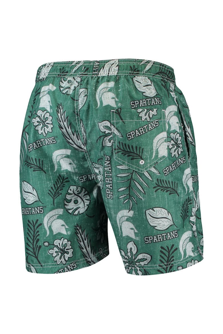 Men's Wes & Willy Green Michigan State Spartans Vintage Floral Swim Trunks, Alternate, color, Green