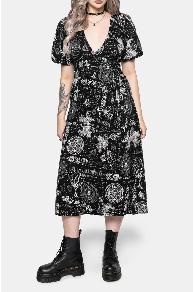 V-Neck Midi Dress, Main, color, Black
