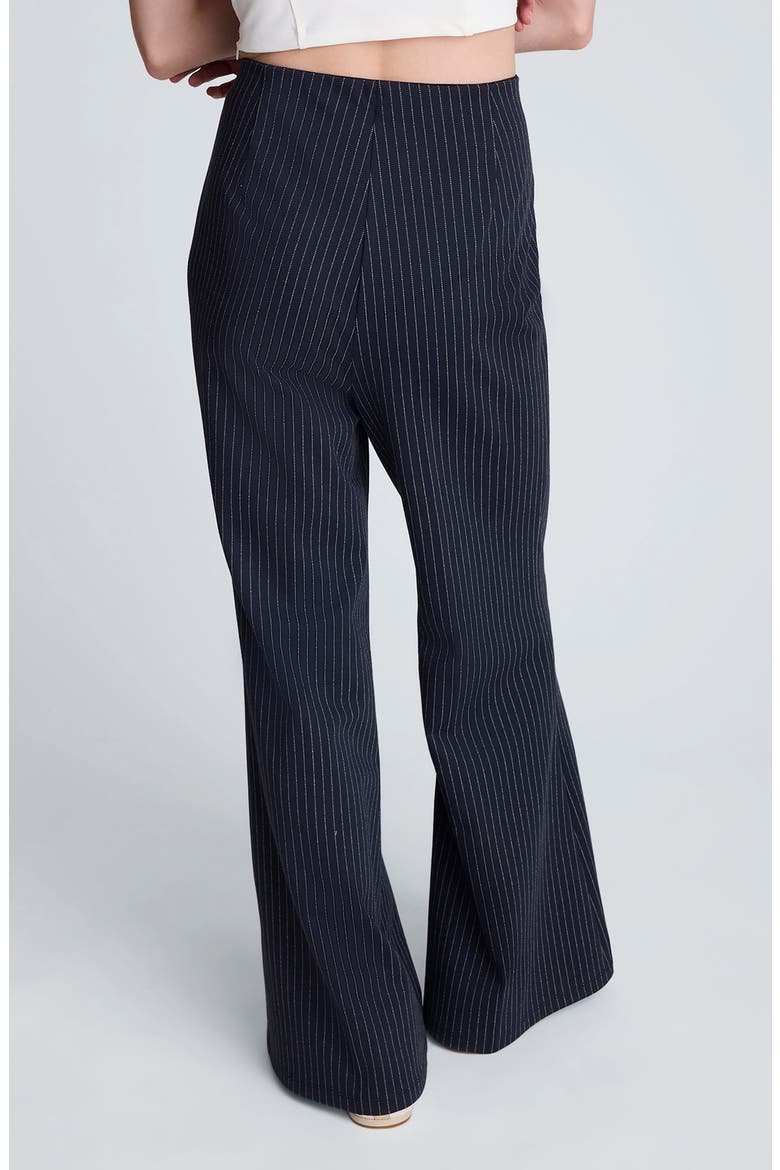 High Waist Pull-On Flare Pants, Alternate, color, DARK NAVY/ PURE WHITE MULTI