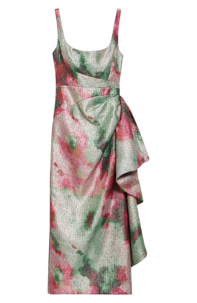 Lela Rose Florence Scoop Neck Textured Satin Sheath Dress, Alternate, color, Green Multi