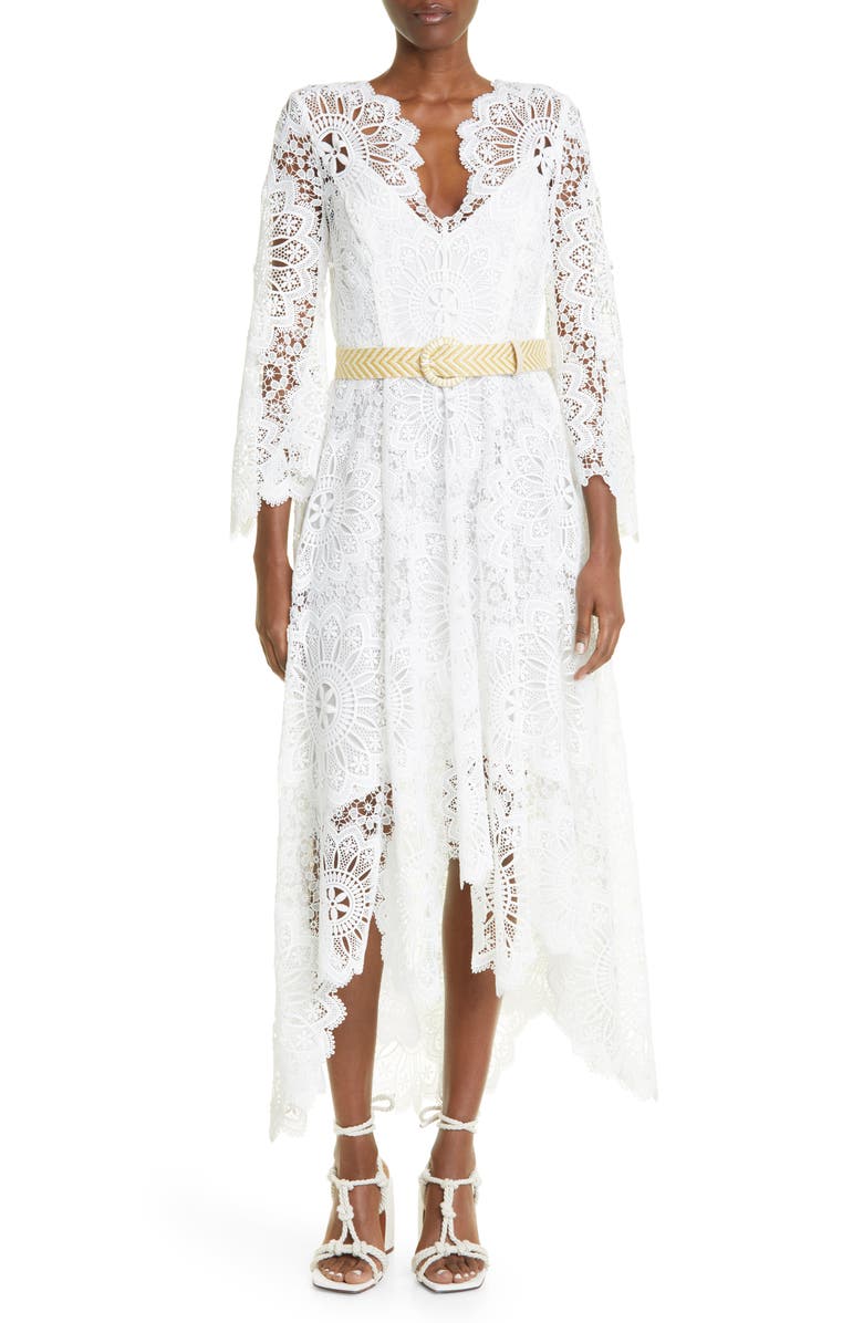 Zimmermann Chintz Doily Long Sleeve High-Low Lace Dress, Main, color,