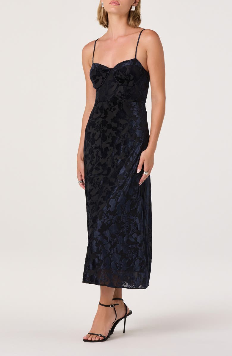 ASTR the Label Underwire Burnout Velvet Cocktail Dress, Alternate, color, Navy