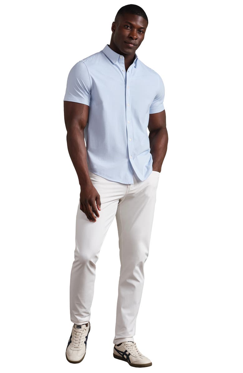 Rhone Commuter Slim Fit Short Sleeve Button-Up Shirt, Alternate, color, Light Blue Wave Geo