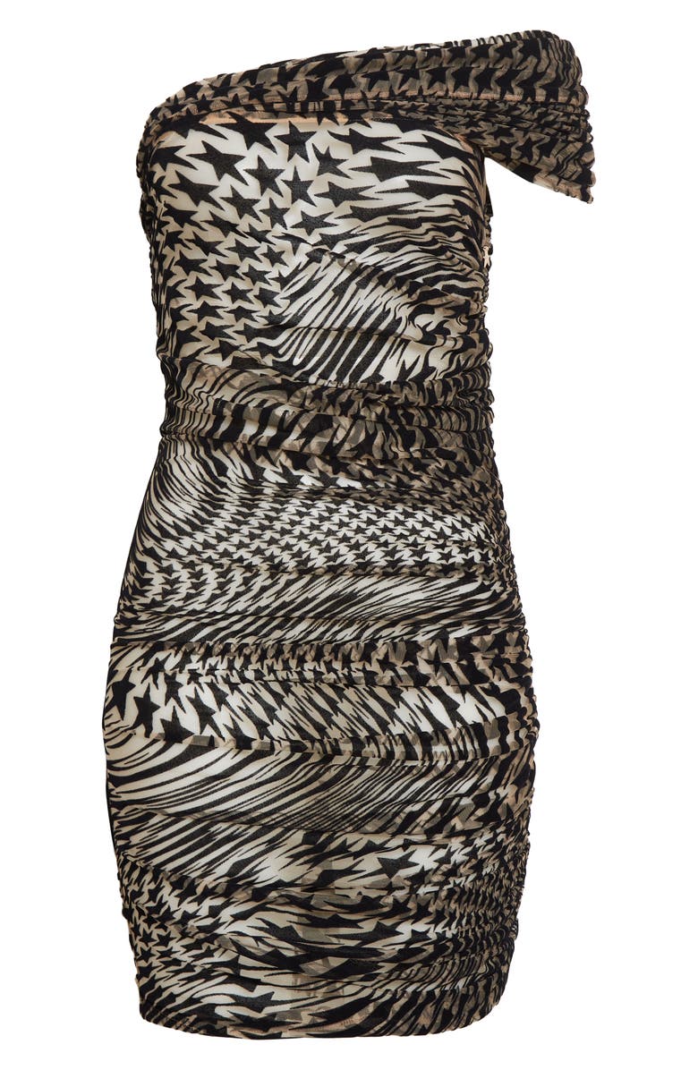 MUGLER Icon Star Flocked Off the Shoulder Illusion Mesh Minidress, Alternate, color, 