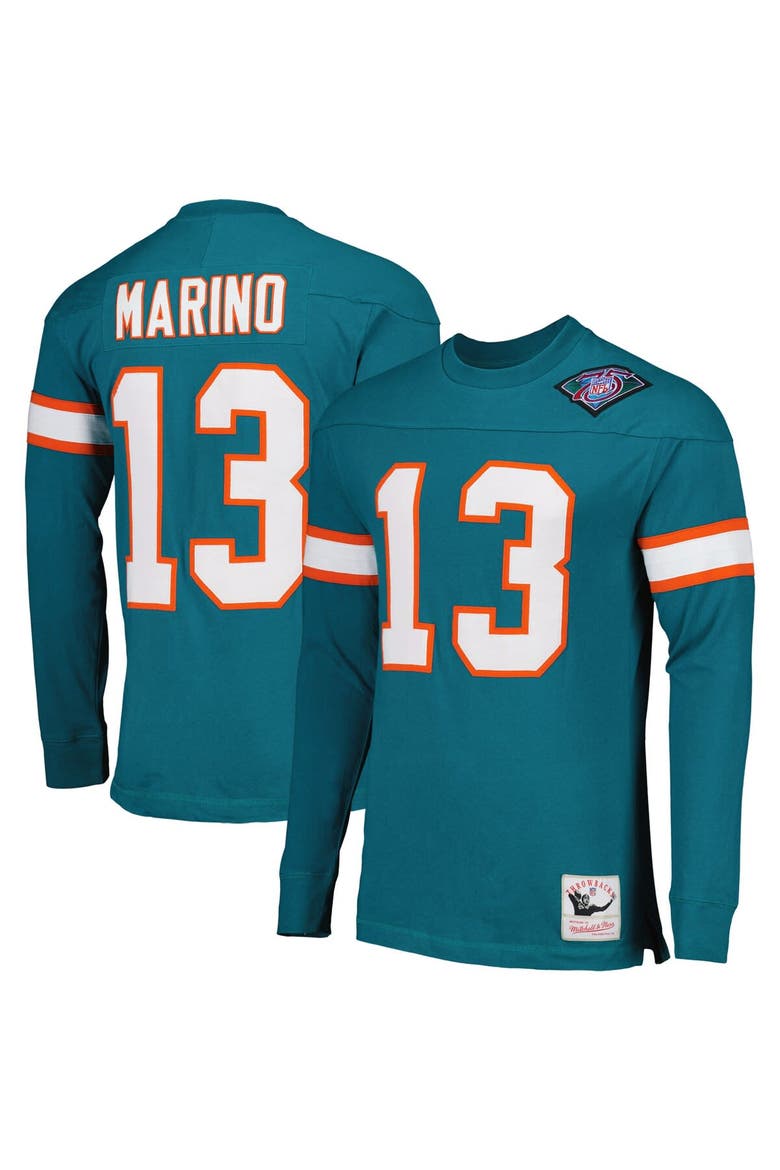 Men's Mitchell & Ness Dan Marino Aqua Miami Dolphins Throwback Retired Player Name & Number Long Sleeve Top, Main, color, Aqua