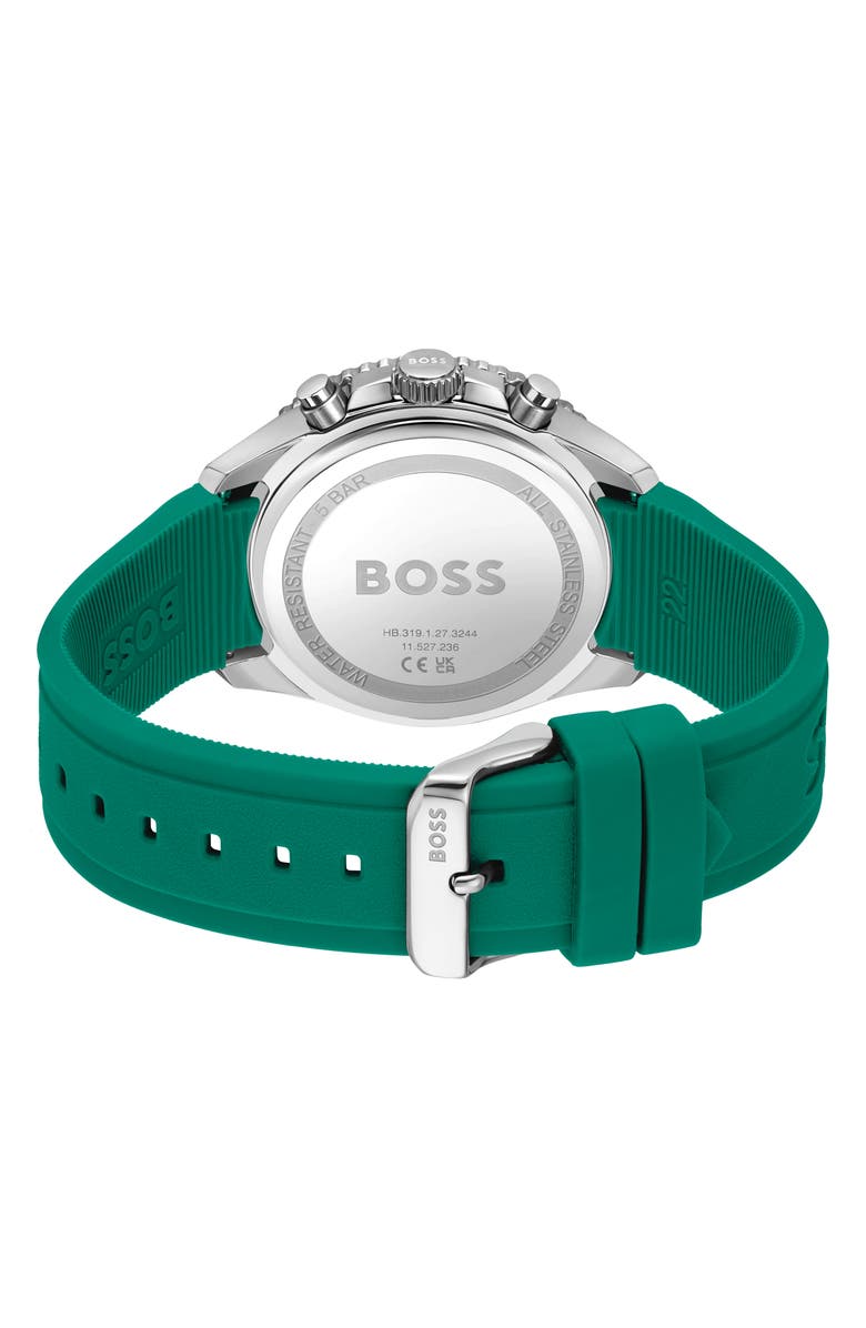 BOSS Runner Chronograph Silicone Strap Watch, 44mm, Alternate, color, Black