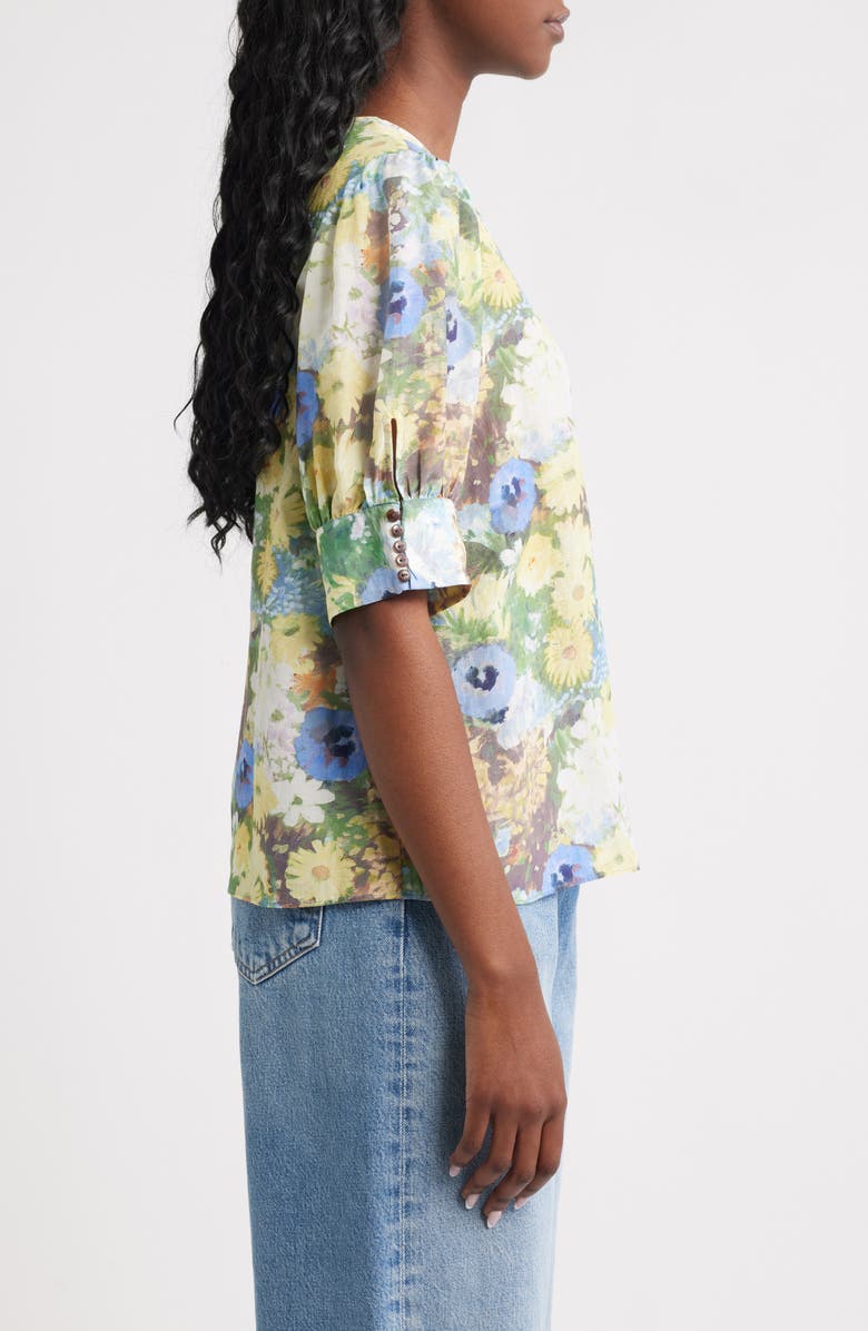 & Other Stories Floral Puff Sleeve Top, Alternate, color, Brown Dark