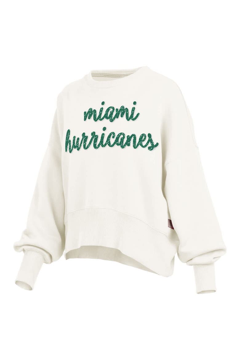 Women's Pressbox Cream Miami Hurricanes Oversized Chelsea Waist Length Pullover Sweatshirt, Alternate, color, Cream