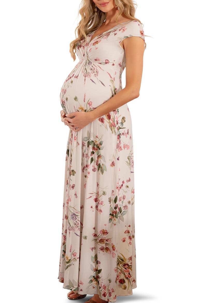 Francesca Floral Maternity Gown, Alternate, color, PETAL PINK FLORAL