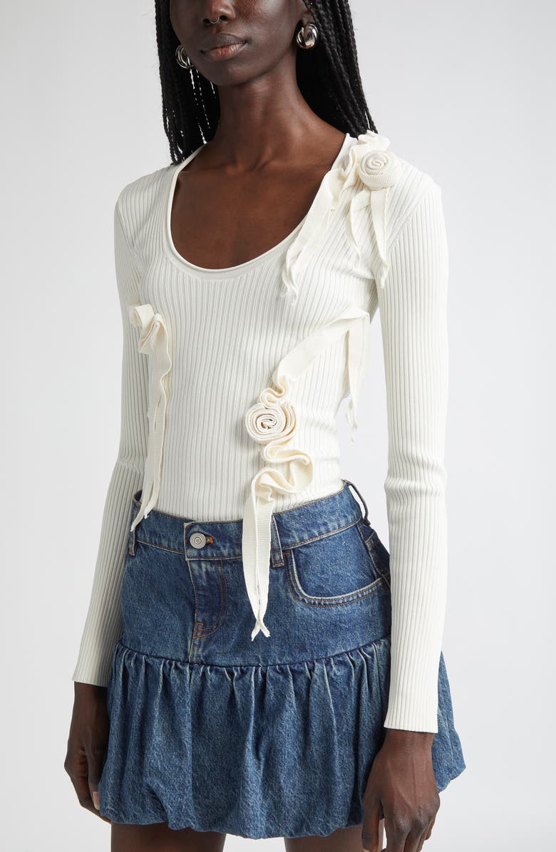 Coperni Distressed Rosette Rib Sweater, Alternate, color, 