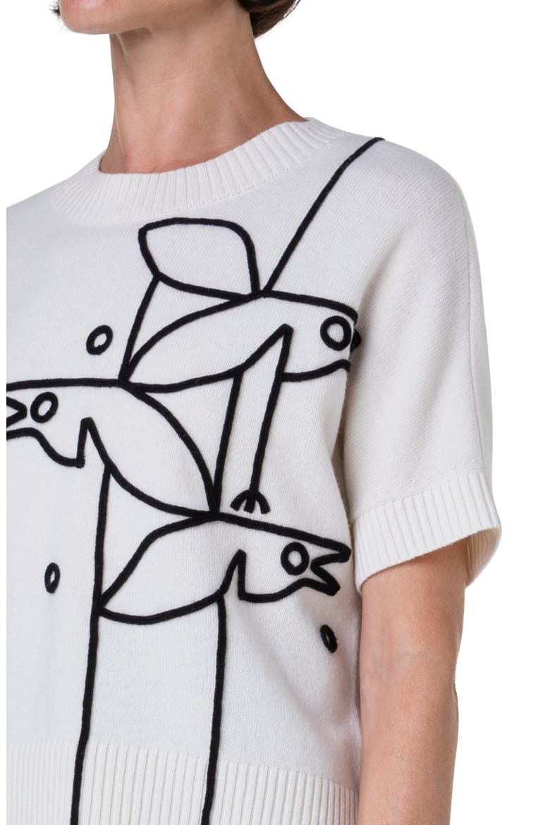 Bird Graphic Virgin Wool & Cashmere Sweater, Alternate, color, CREAM-BLACK