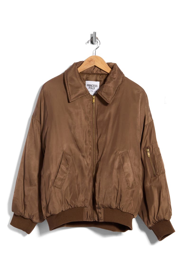Say Less Oversized Bomber Jacket, Main, color, BROWN