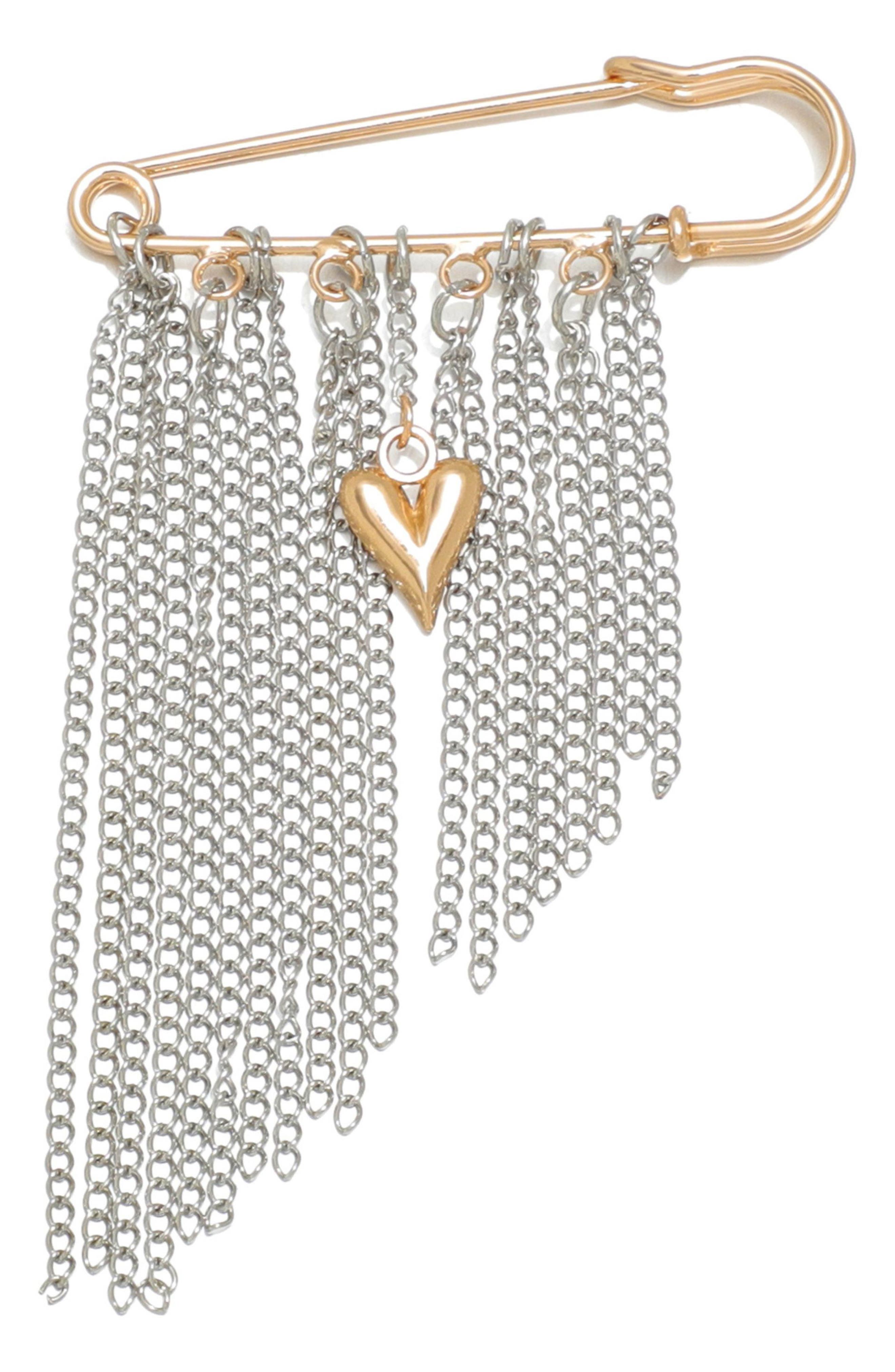 Mixed Metal Fringe Safety Pin Brooch